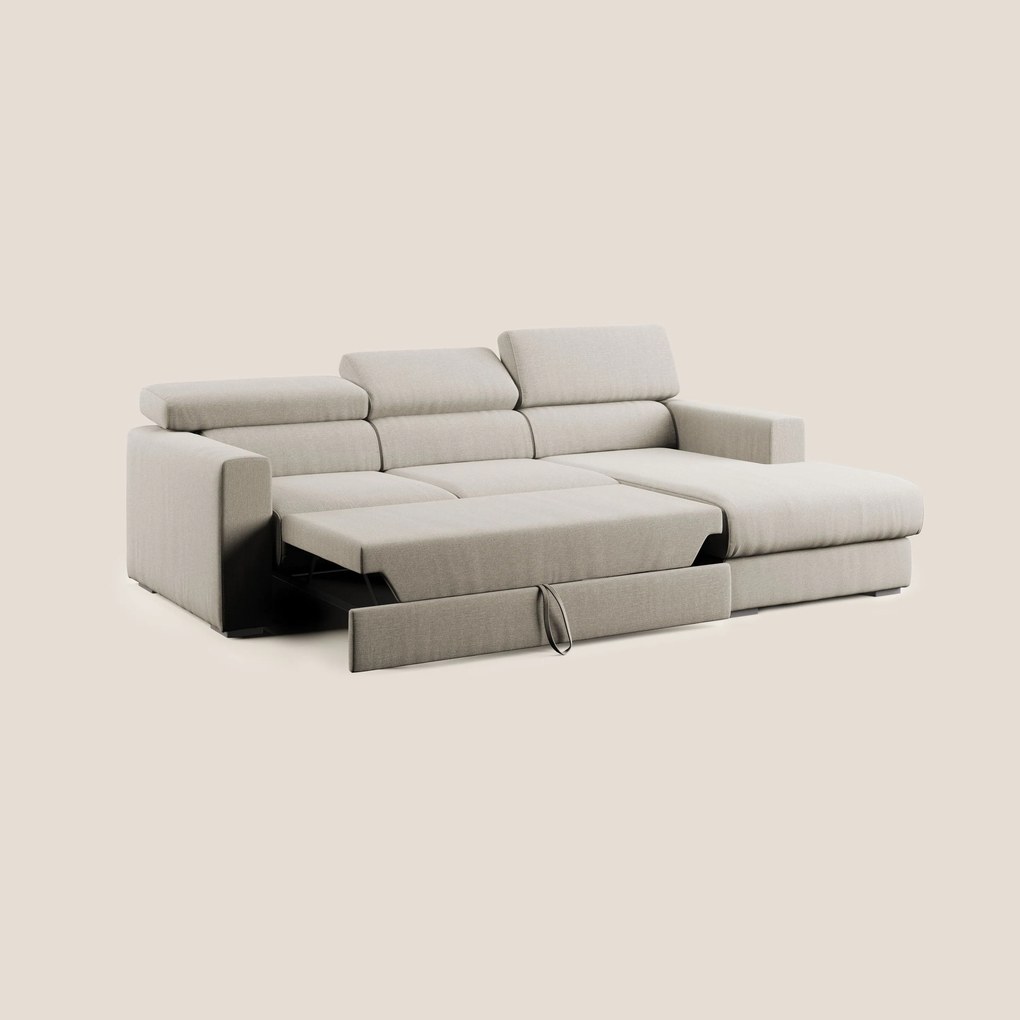 Dylan divano angolare con pouf estraibile poggiapiedi in tessuto simil cotone impermeabile T13