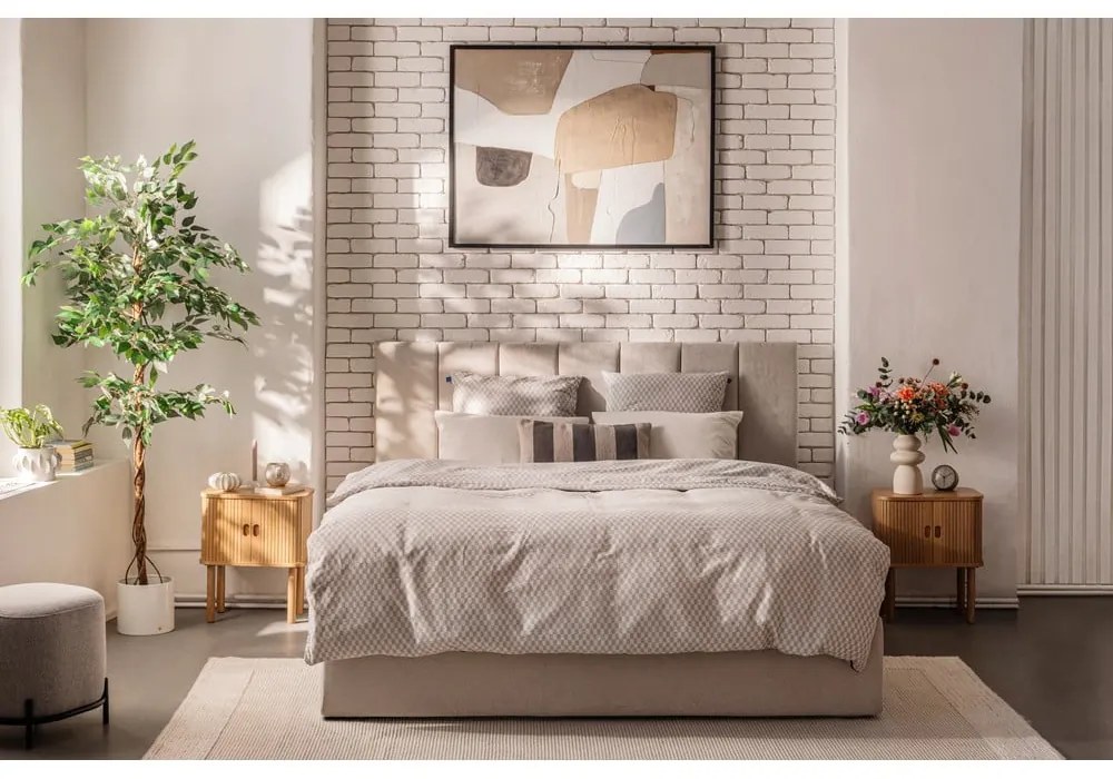 Letto matrimoniale imbottito beige con contenitore e rete inclusi 180x200 cm Thessa Bold Line – Bonami Selection