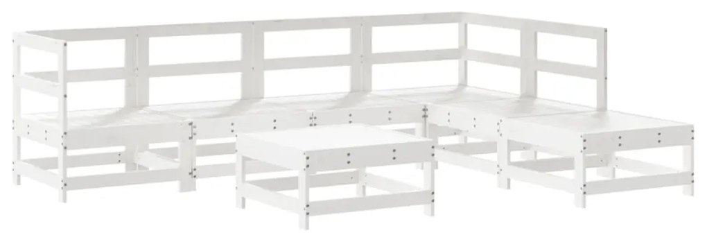 Set Divani da Giardino 7pz con Cuscini in Legno Massello Bianco