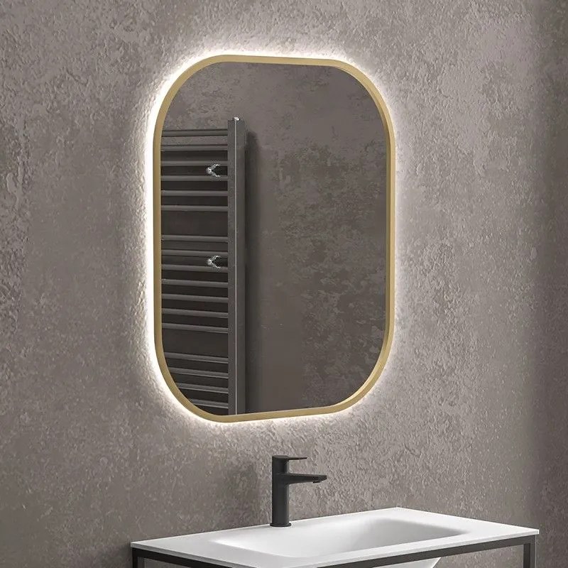 Kamalu - specchio bagno led retroilluminato 70x80 cm cornice oro | kam-s6700g