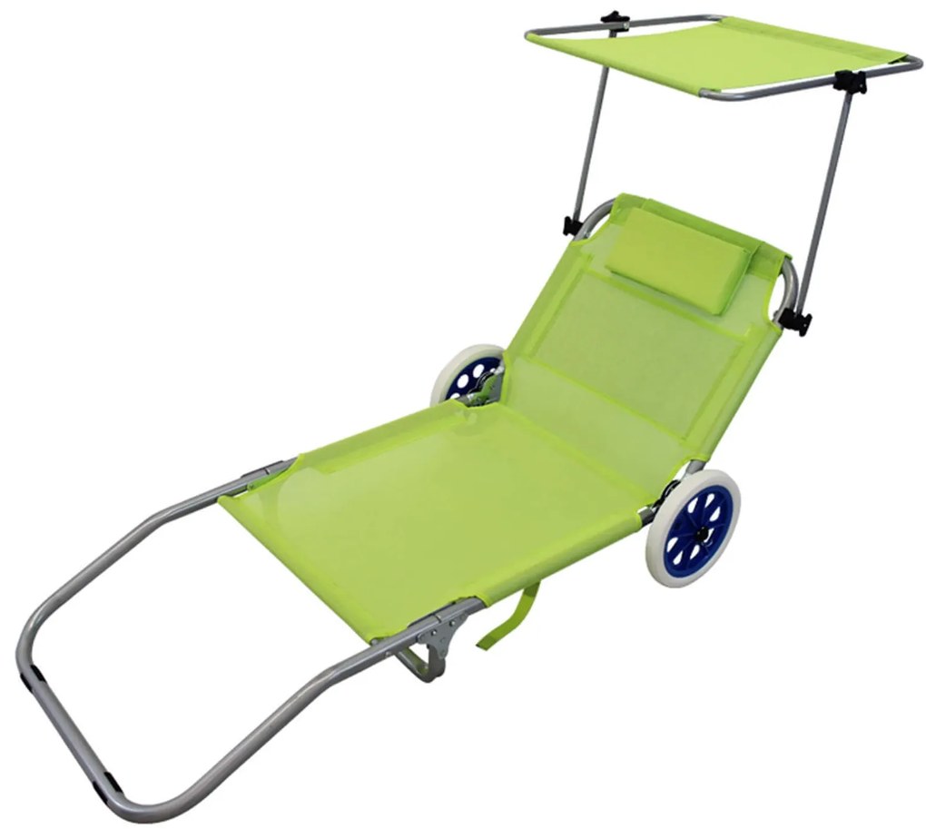 spiaggina prendisole pieghevole con ruote e tettuccio colore casuale cm 145 x 52 x 62 h