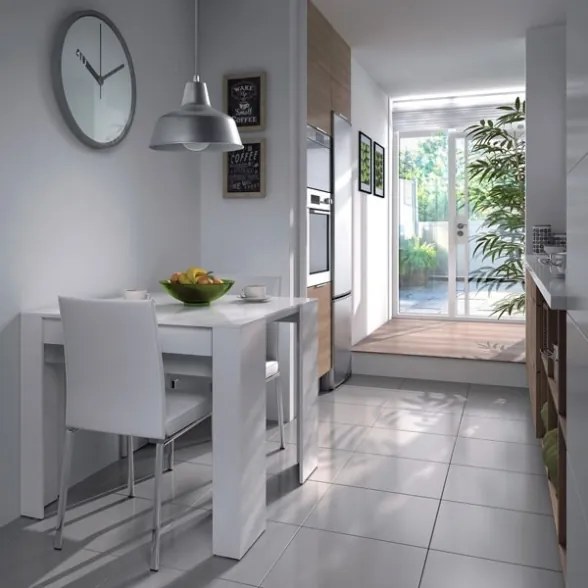 Tavolo consolle allungabile da pranzo in legno bianco per cucina design moderno