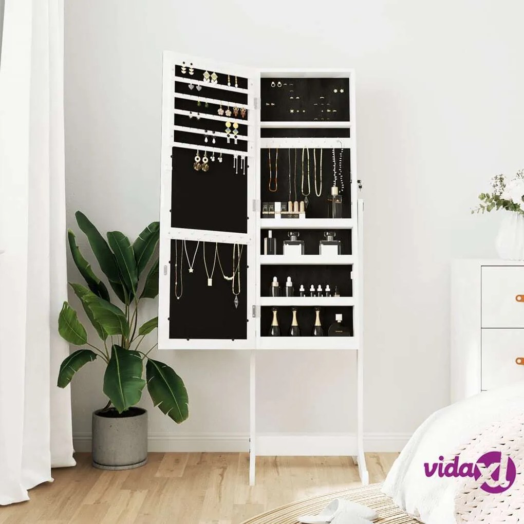 vidaXL Armadio Portagioie Specchio Autoportante Bianco 42x38x152 cm