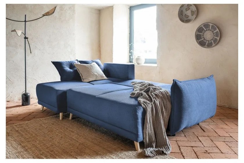 Divano letto angolare in velluto a coste blu scuro (variabile) Lazy Lukka - Miuform