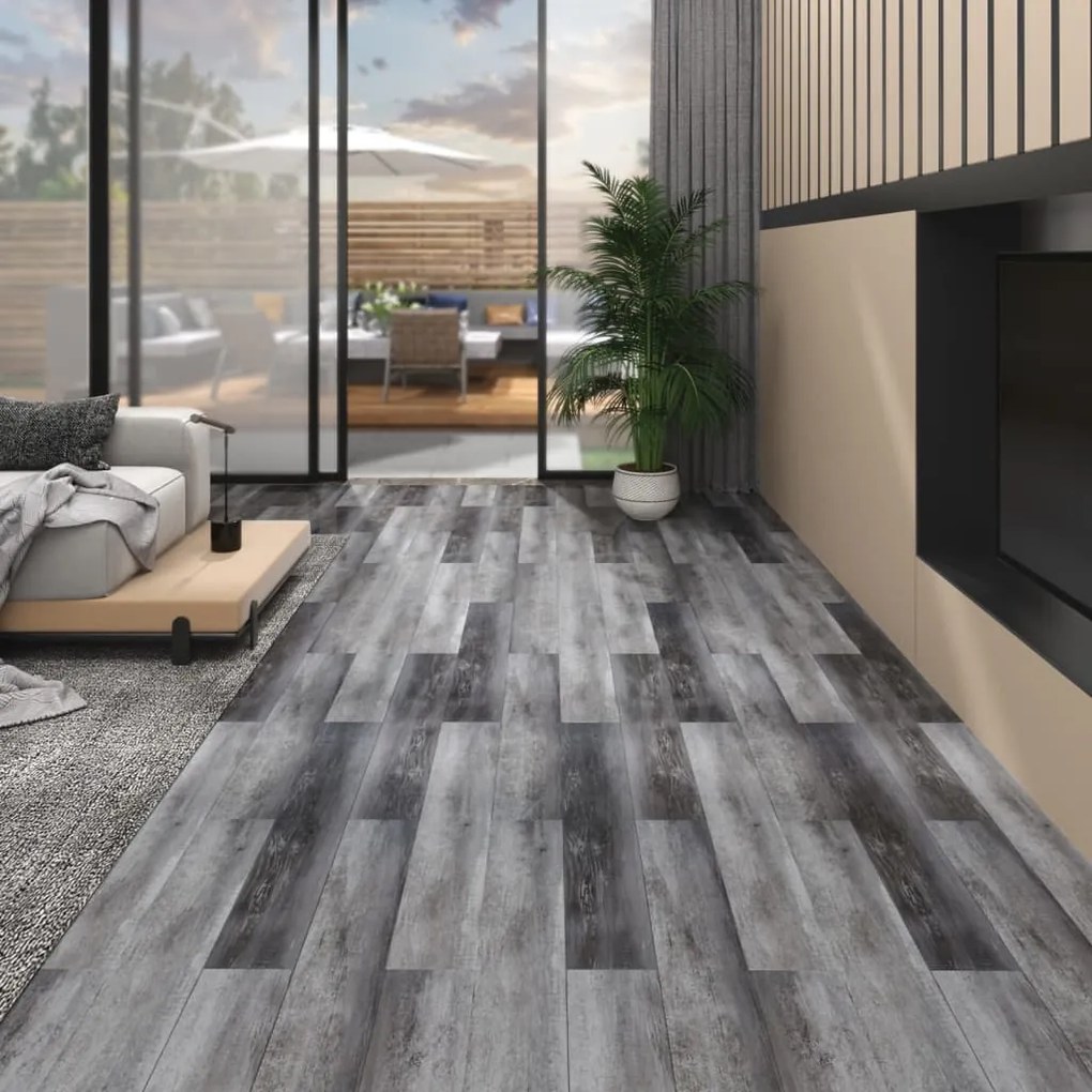 Listoni Pavimento Pvc 5,02 M² 2 Mm Autoadesivi Grigio Lucido /
