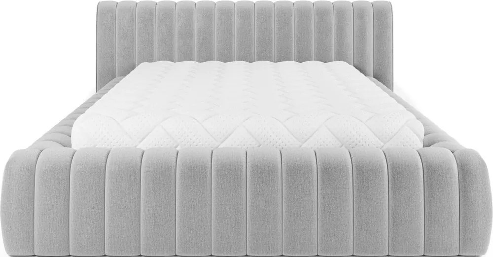 Letto matrimoniale imbottito grigio chiaro con contenitore e rete inclusi 180x200 cm Carilla – ELTAP