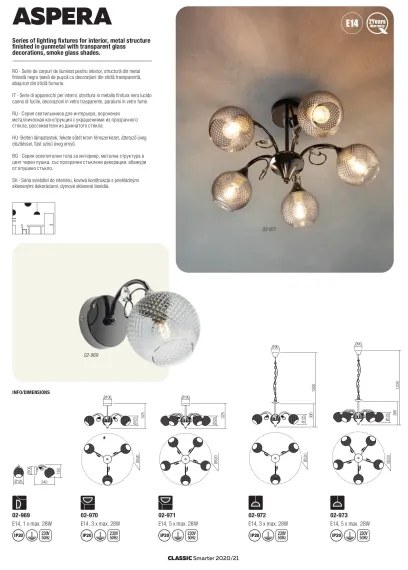 Redo 02-973 - Lampadario a sospensione con catena ASPERA 5xE14/28W/230V nero