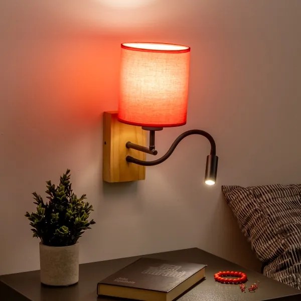 Brilagi - Applique a LED NUBILA WOOD 1xE27/25W/230V + LED/3W quercia/rosso