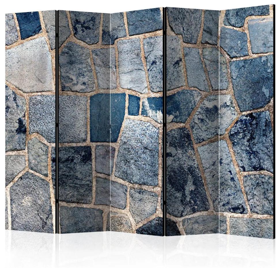 Paravento design Pietra Zaffiro II - texture di mattoni di pietra blu