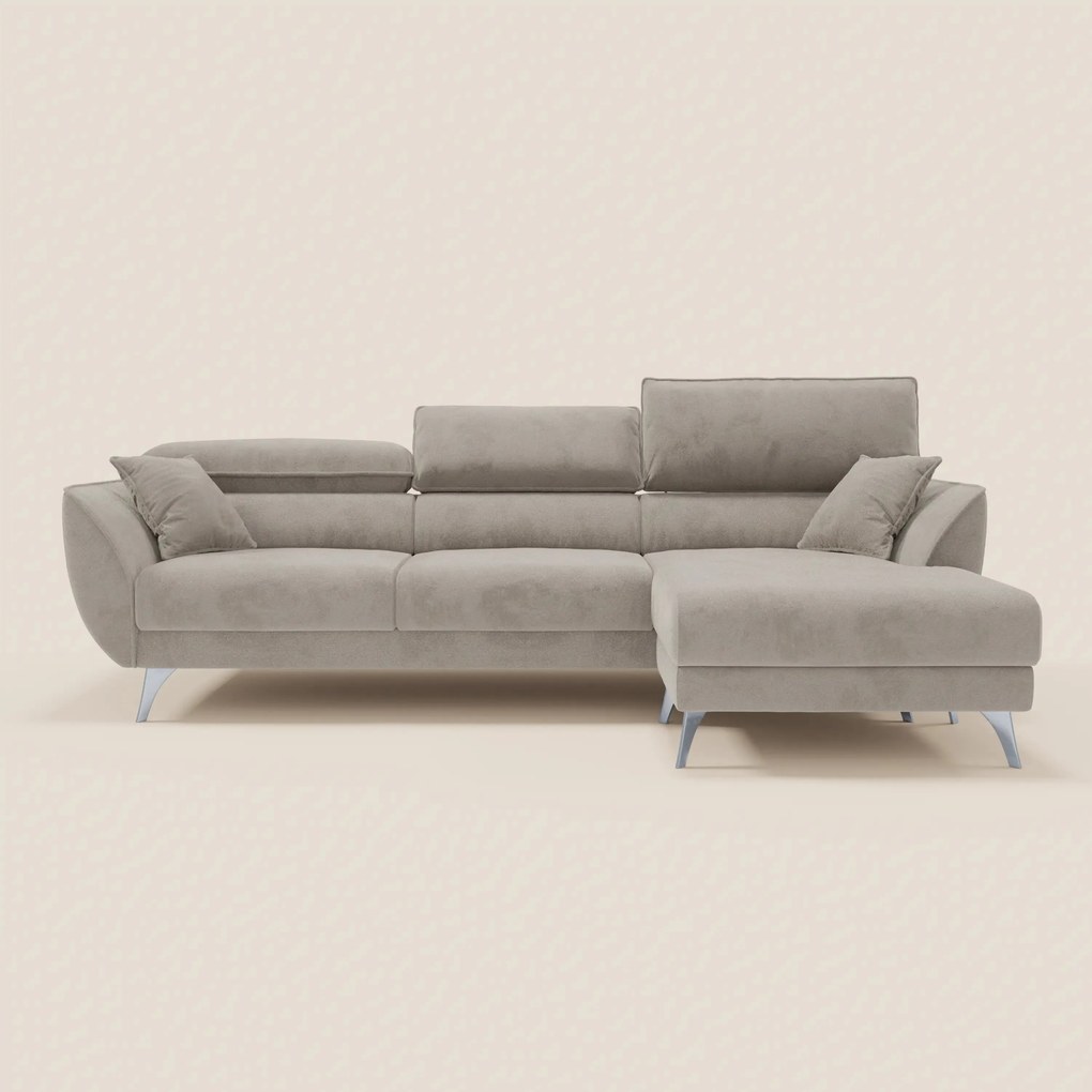 Michelangelo Divano Angolare con Penisola e Sedute Estensibili - Poggiatesta reclinabili in raffinato tessuto smacchiabile effetto vellutino T30