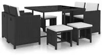 Set da Pranzo da Giardino 9 pz con Cuscini in Polyrattan Nero cod mxl 32918