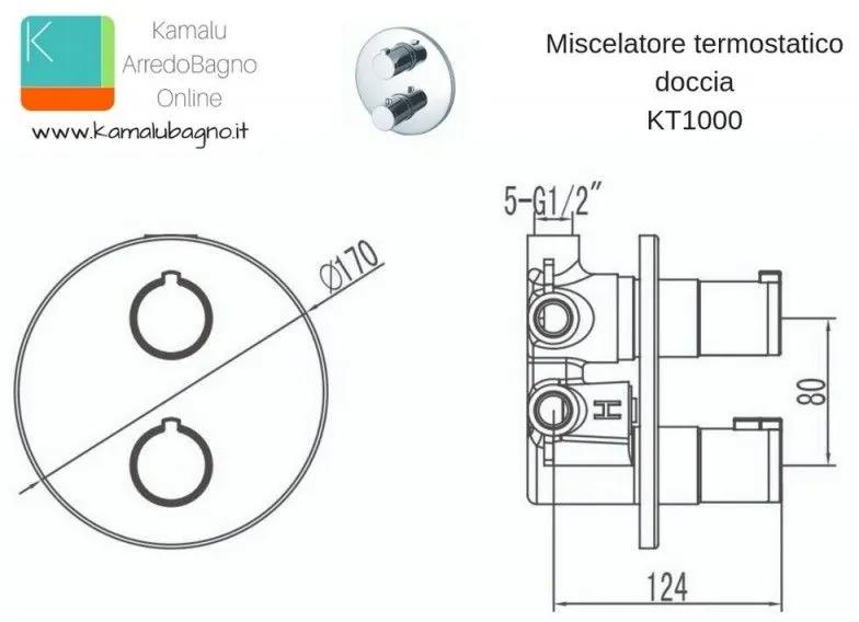 Kamalu - miscelatore doccia termostatico incasso 3 uscite modello kt1000