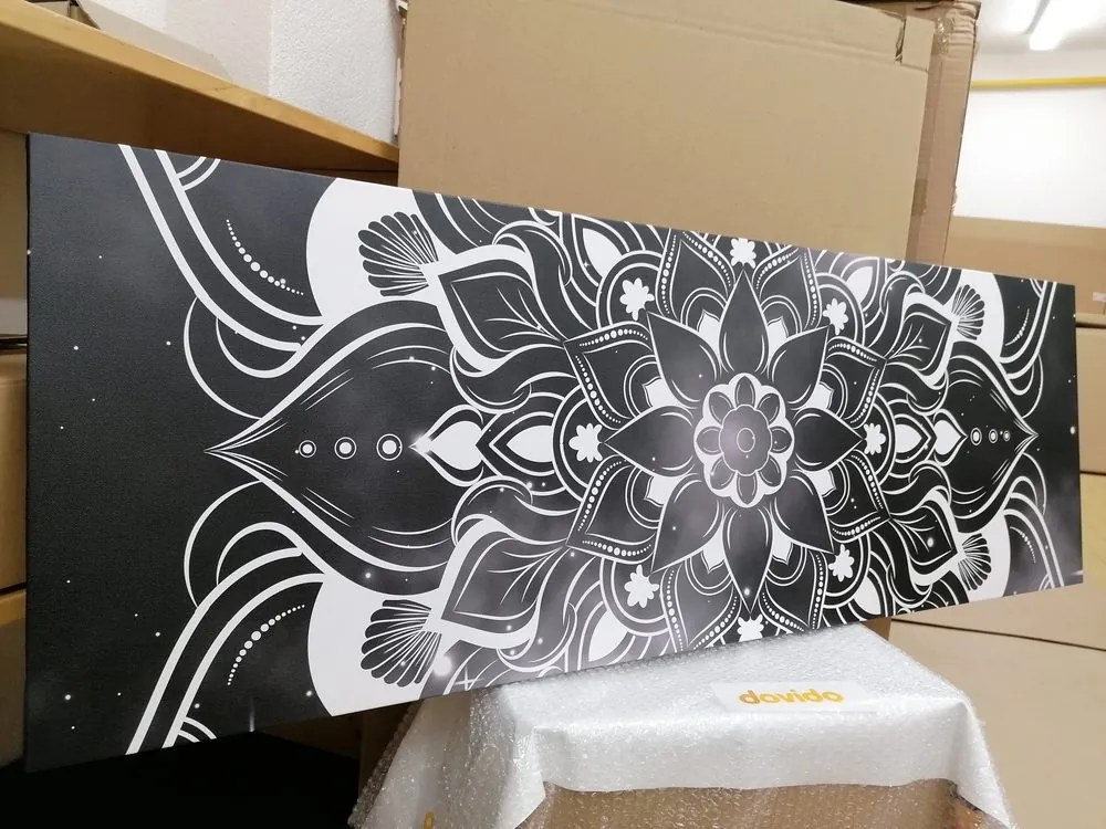 Quadro su tela – Mandala moderna con motivo orientale in bianco e nero