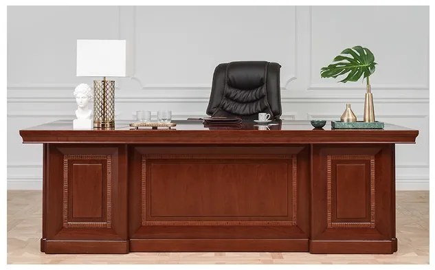 Scrivania studio classica in legno di noce lunga 2,4 metri B710-Arrediorg.it