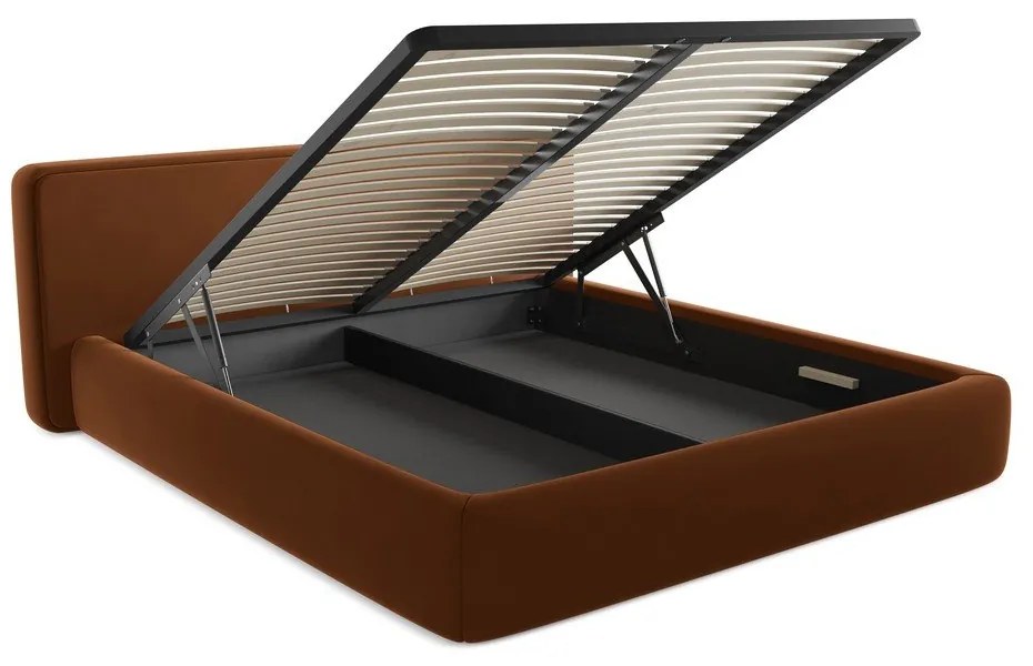 Letto matrimoniale imbottito in terracotta con contenitore a griglia 180x200 cm Kiana - Makamii