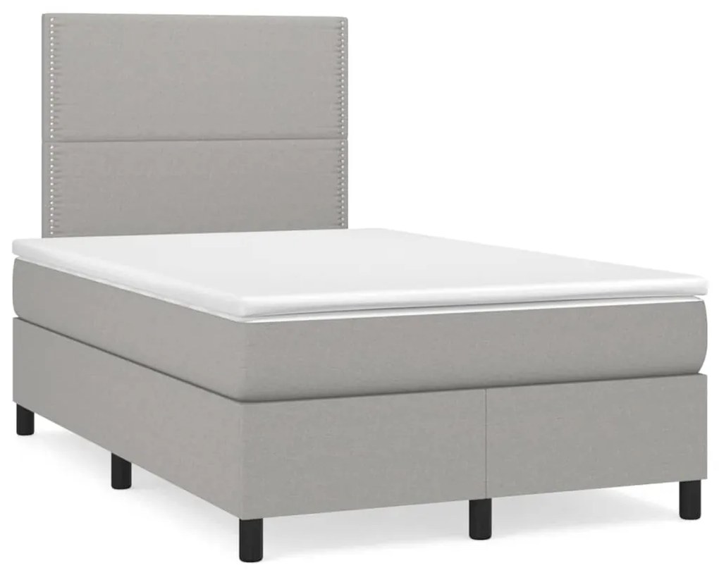 Letto a molle materasso e led grigio chiaro 120x190 cm tessuto