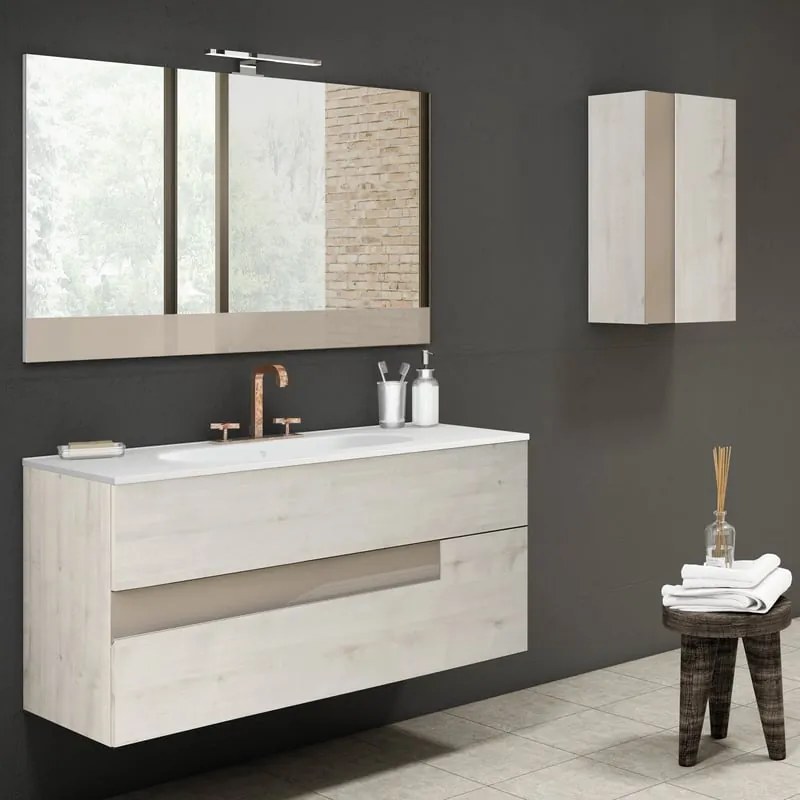 Mobile bagno con lavabo L 100 cm betulla e tortora 2 cassetti per vasca centrale Vision