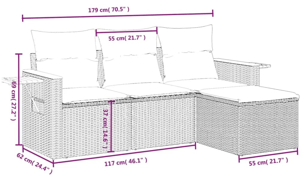 Set Divani da Giardino 4 pz con Cuscini Nero in Polyrattan