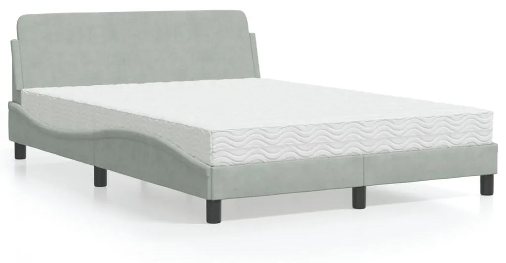 Letto con materasso grigio chiaro 140x190 cm in velluto