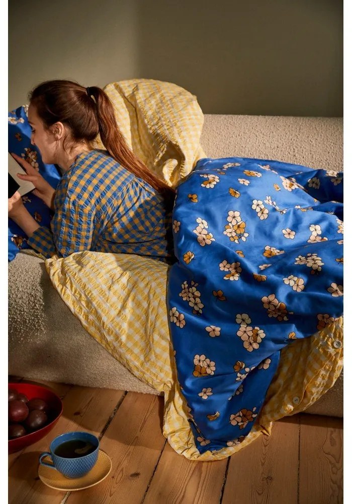 Biancheria da letto in crêpe giallo e bianco per letto singolo 140x200 cm Bæk&Bølge - JUNA