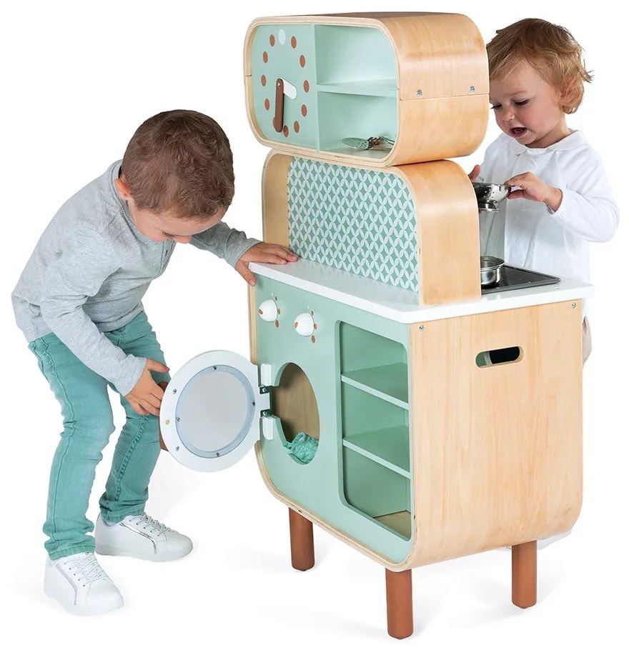 Cucina in legno per bambini double-face con lavatrice - Reverso