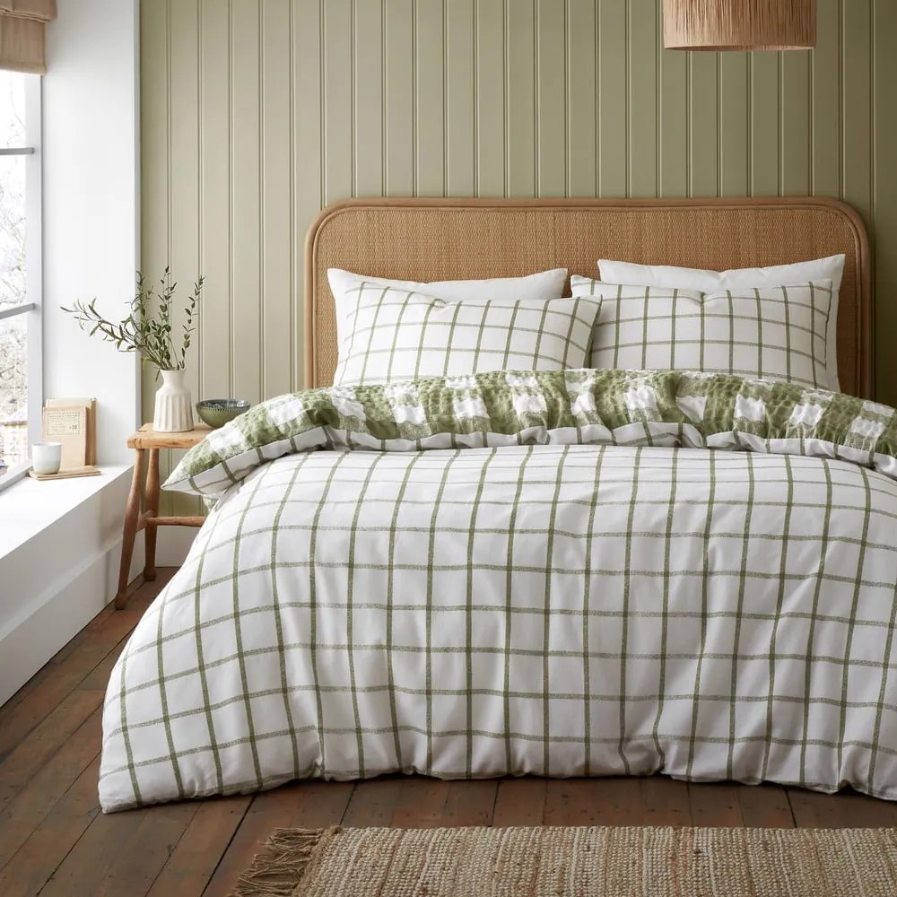 Biancheria da letto in flanella verde per letto matrimoniale 200x200 cm Gingham Check - Catherine Lansfield