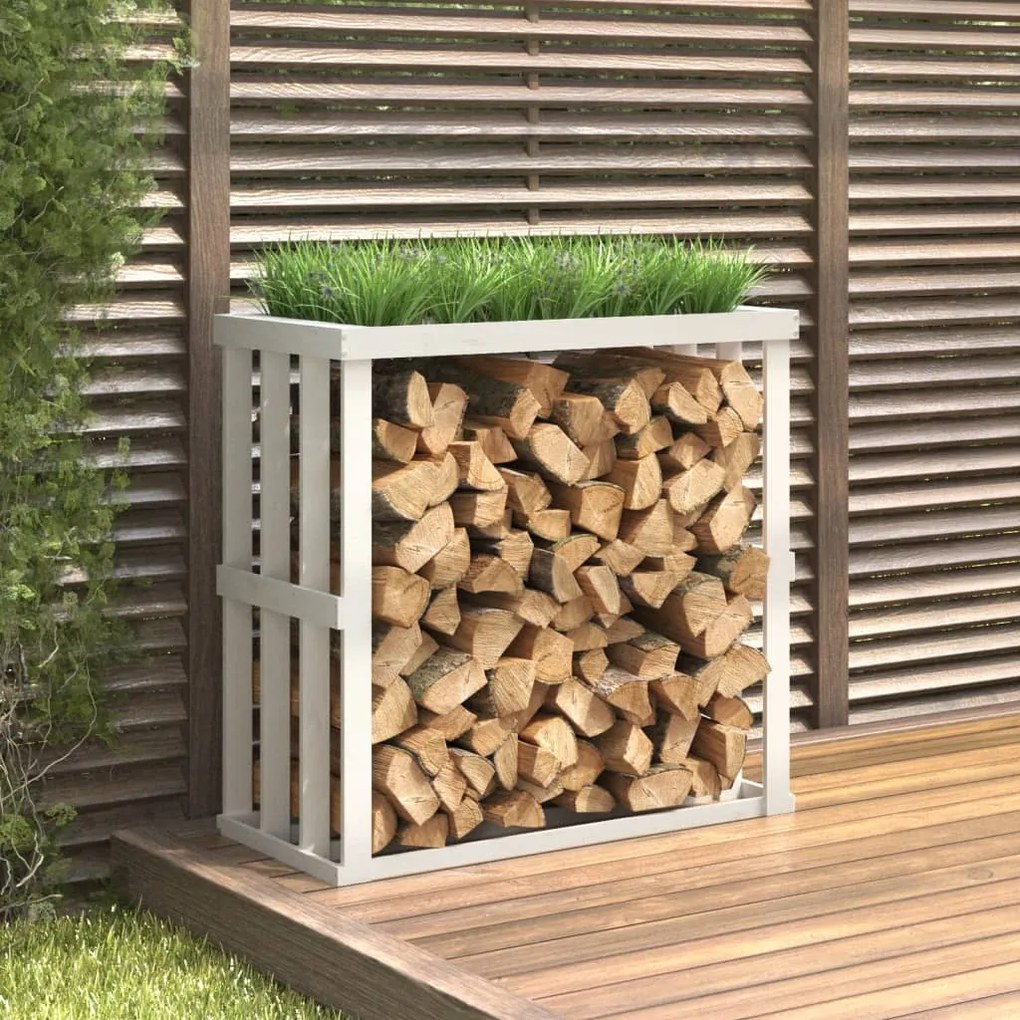 Portaceppi Da Esterno Bianco 108x52x106 Cm Legno Massello Pino /
