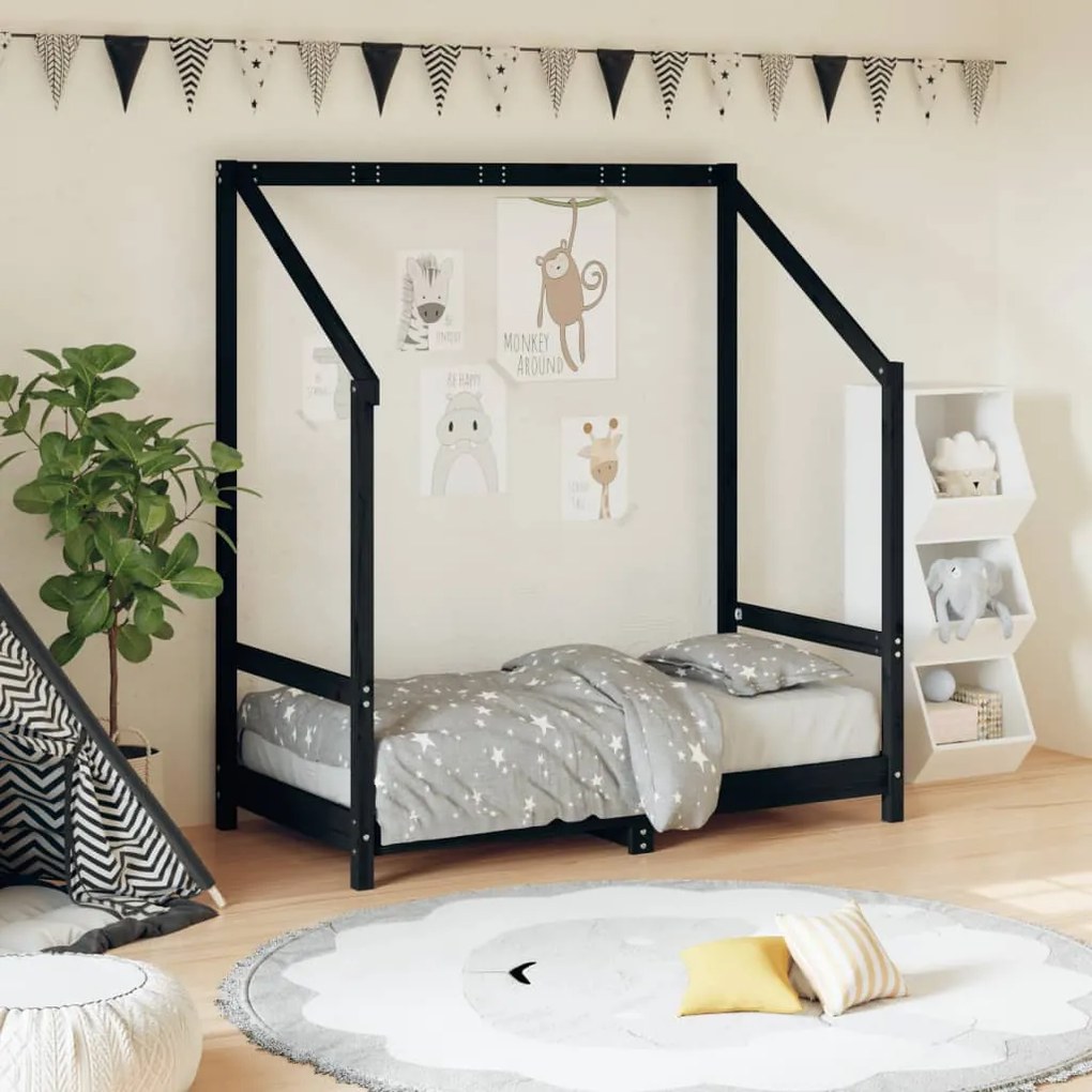 Giroletto per bambini nero 70x140 cm in legno massello di pino