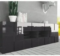 Credenza Mobile Soggiorno 2 Porte 4 Cassetti 1 Nicchia in Melamina 241x42x84cm TFT Chequers Antracite