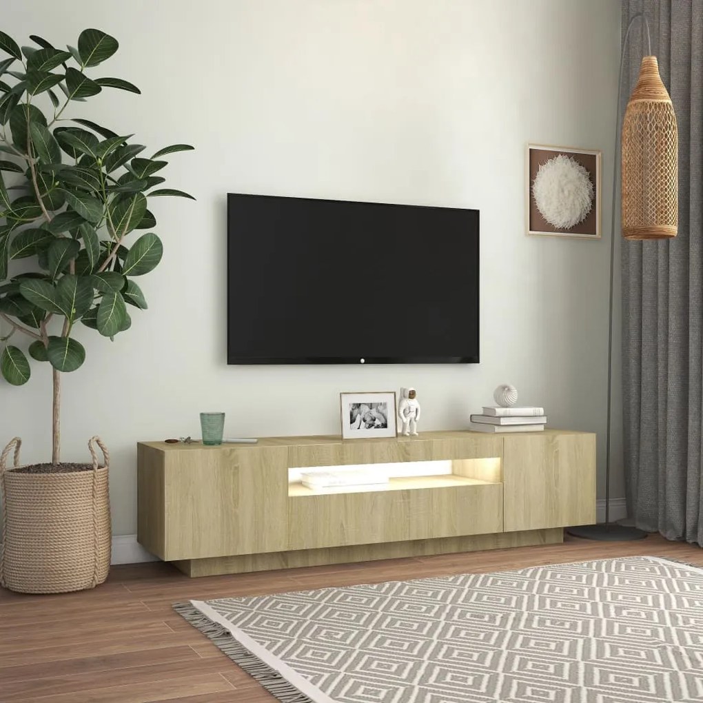 Mobile porta tv con luci led rovere sonoma 160x35x40 cm