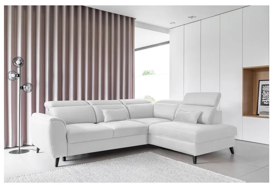 Divano angolare bianco allungabile/con contenitore (con penisola a destra/a L) e rivestimento in velluto Noble – ELTAP