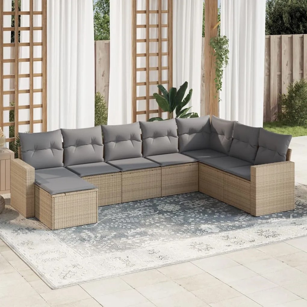 Set divano da giardino 8 pz con cuscini beige in polyrattan