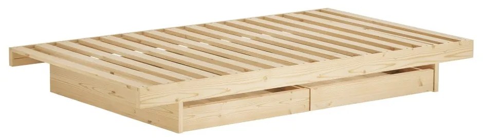 Letto matrimoniale in legno di pino con contenitore con griglia color naturale 180x200 cm Kanso - Karup Design