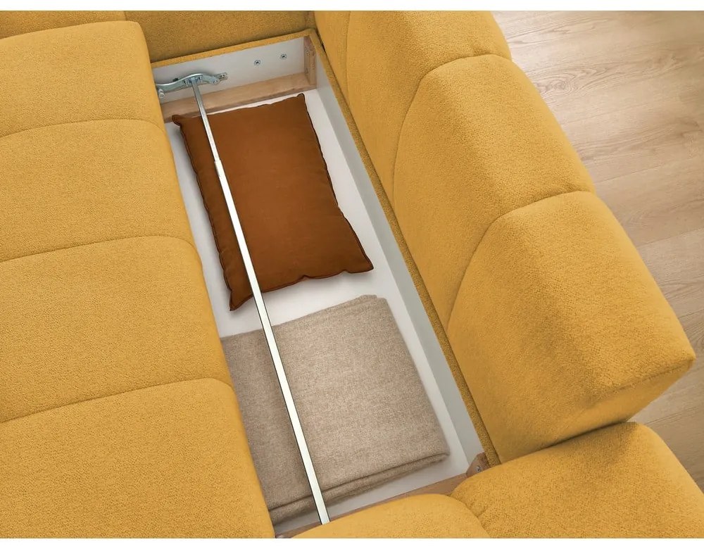 Divano angolare color senape allungabile e con contenitore (penisola a sinistra/chaise lounge) con rivestimento in ciniglia Everest – Bobochic Paris