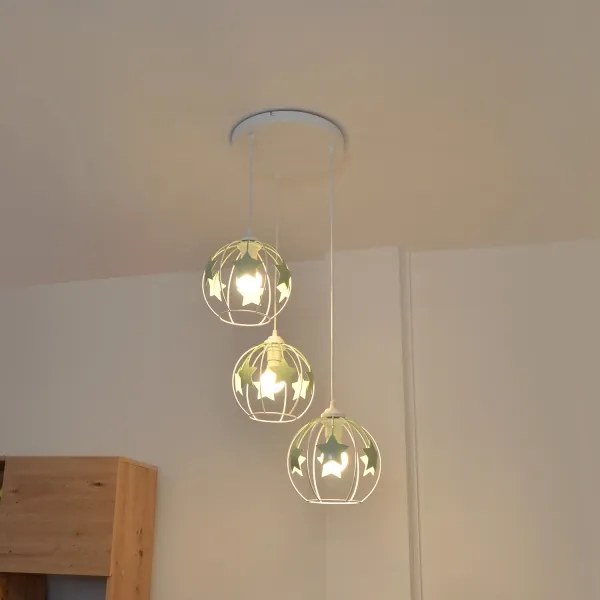 Lampadario a sospensione per bambini STARS 3xE27/15W/230V verde/bianco