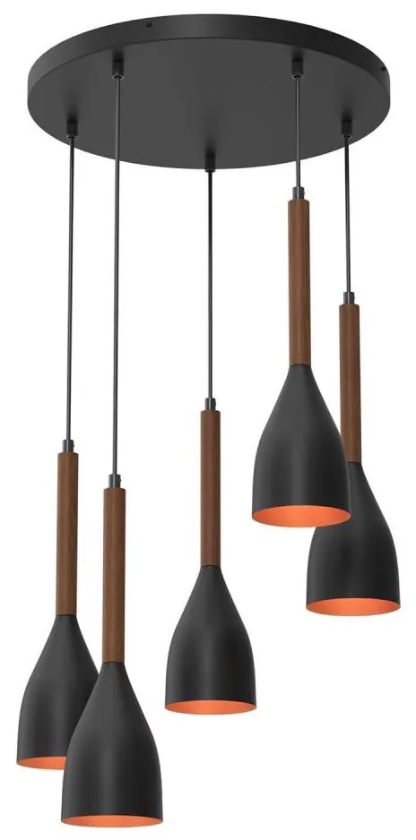 Lampadario a sospensione con filo MUZA 5xE27/15W/230V nero/marrone/rame/faggio
