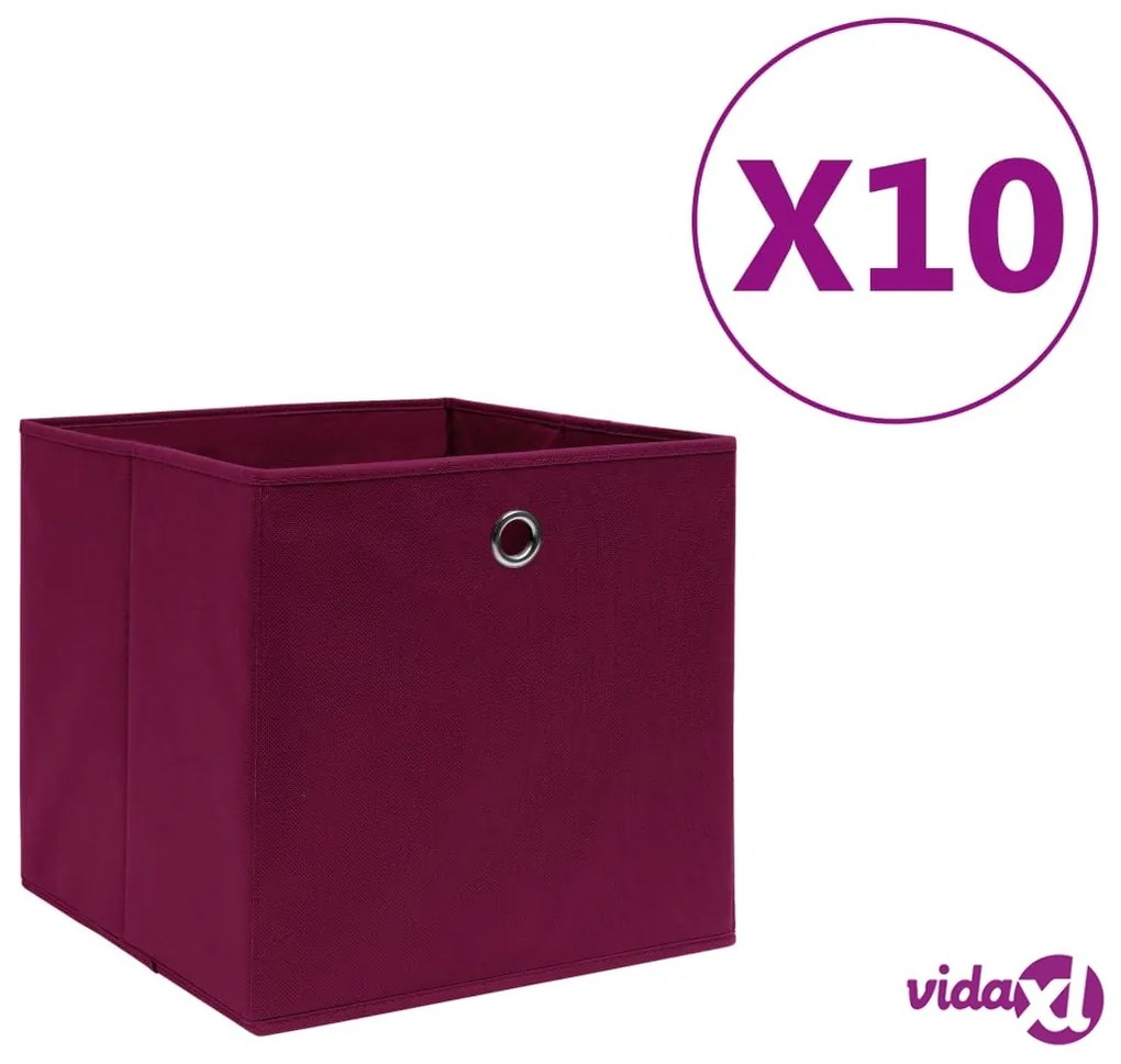 vidaXL Contenitori 10 pz in Tessuto non Tessuto 28x28x28cm Rosso Scuro