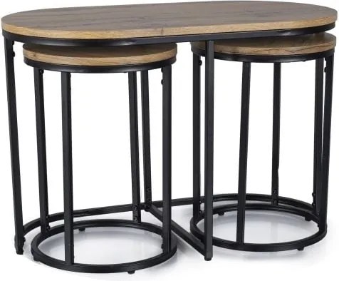 Set di 3 Tavolini da caffè Twix in rovere artigianale/nero