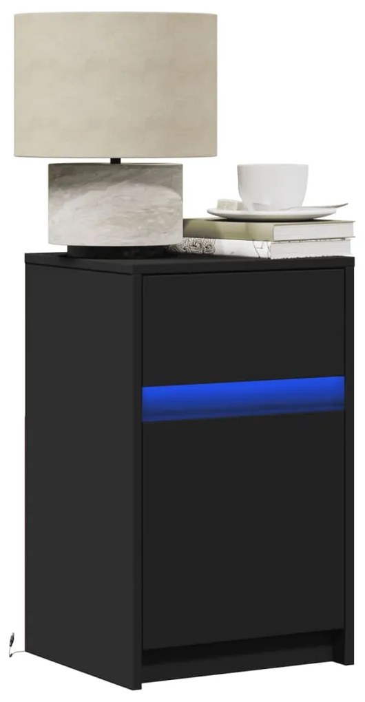 Comodini Con Luci Led 2pz Neri İn Legno Multistrato /