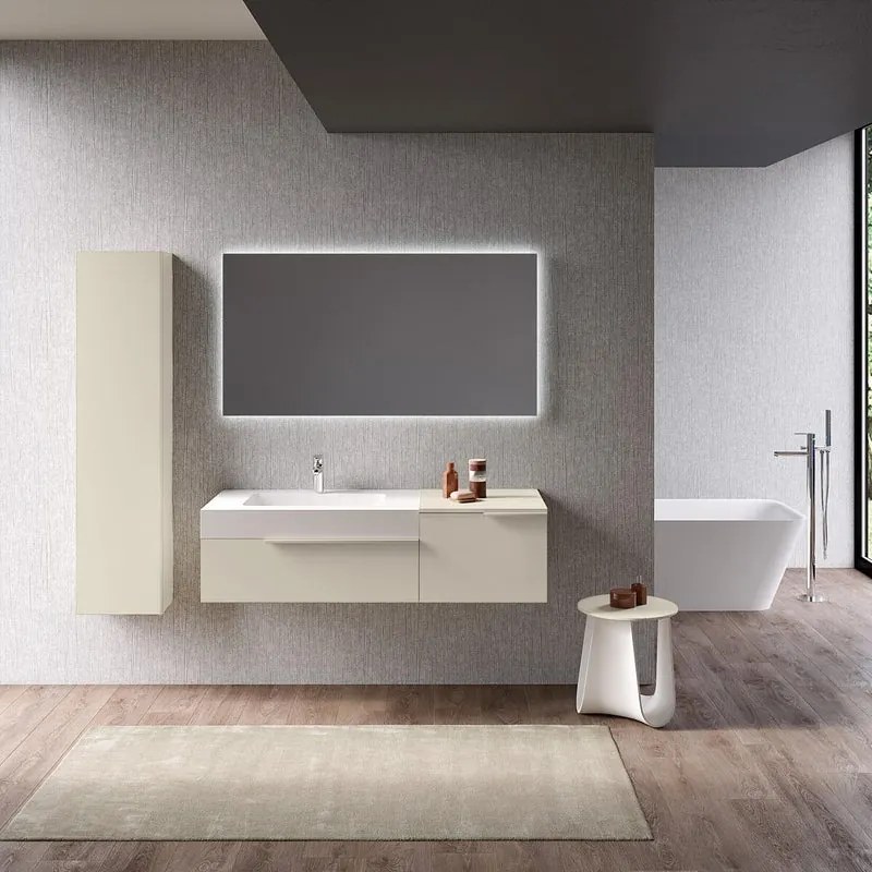 Mobile bagno sospeso con lavabo L 135 x H 36 x P 51 cm pesca per vasca a destra Ginevra