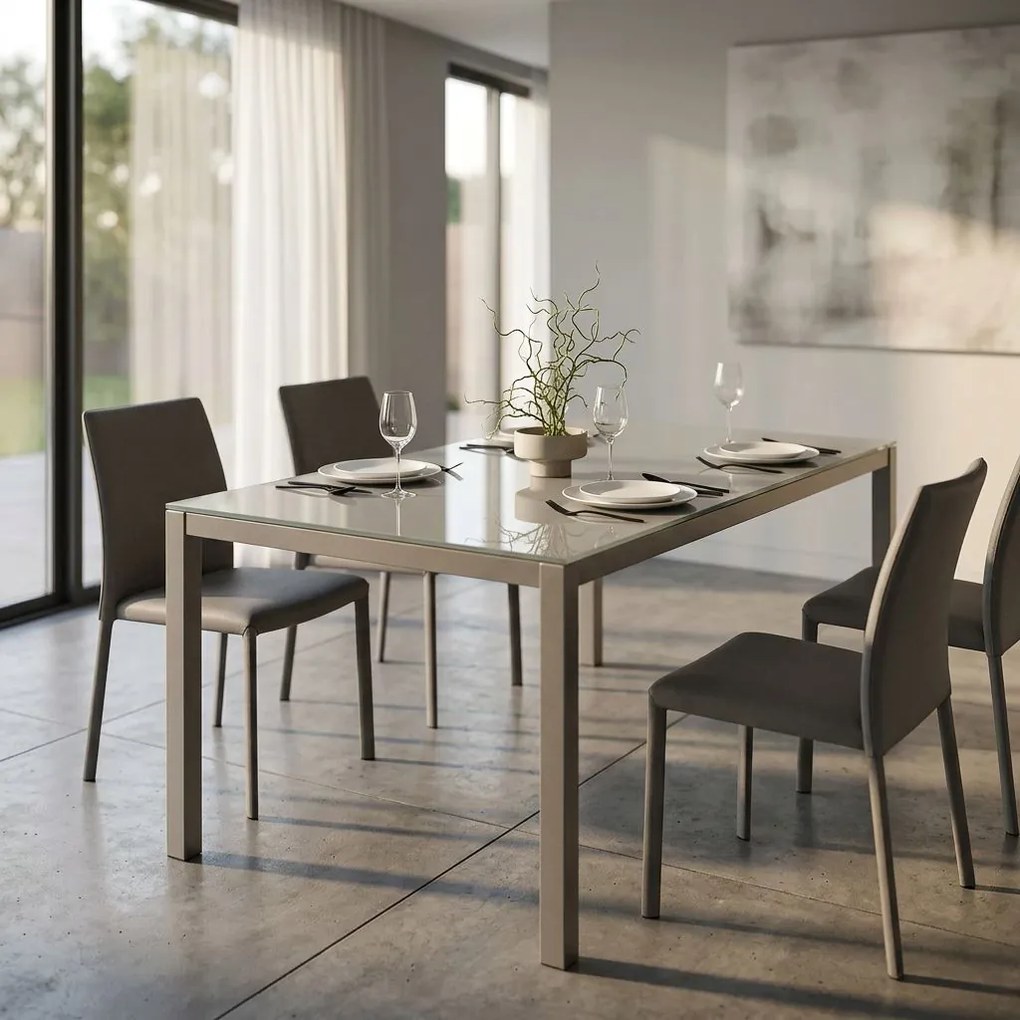 BENNETT - tavolo da pranzo moderno allungabile in acciaio e vetro