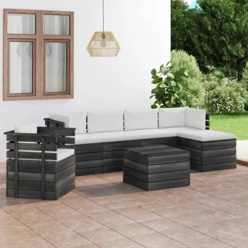 Set Divani da Giardino su Pallet 7 pz con Cuscini Massello Pino