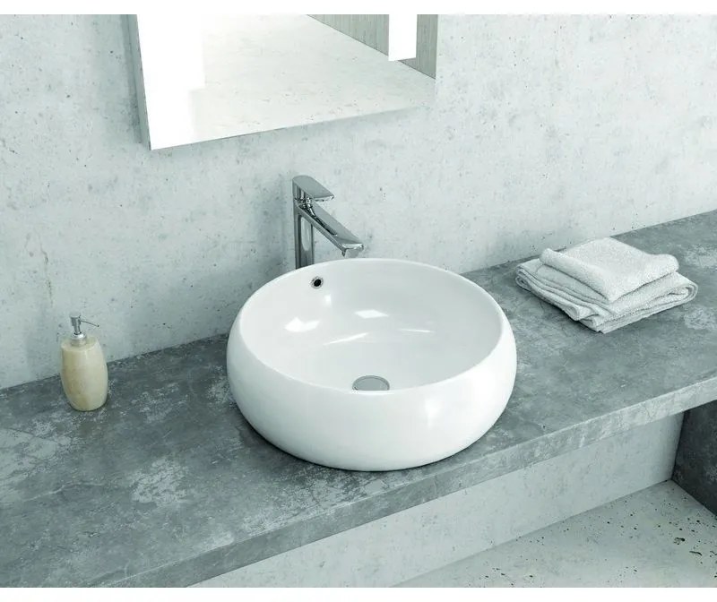 Kamalu - lavabo da appoggio tondo 44.5cm in ceramica bianca |  litos-t22