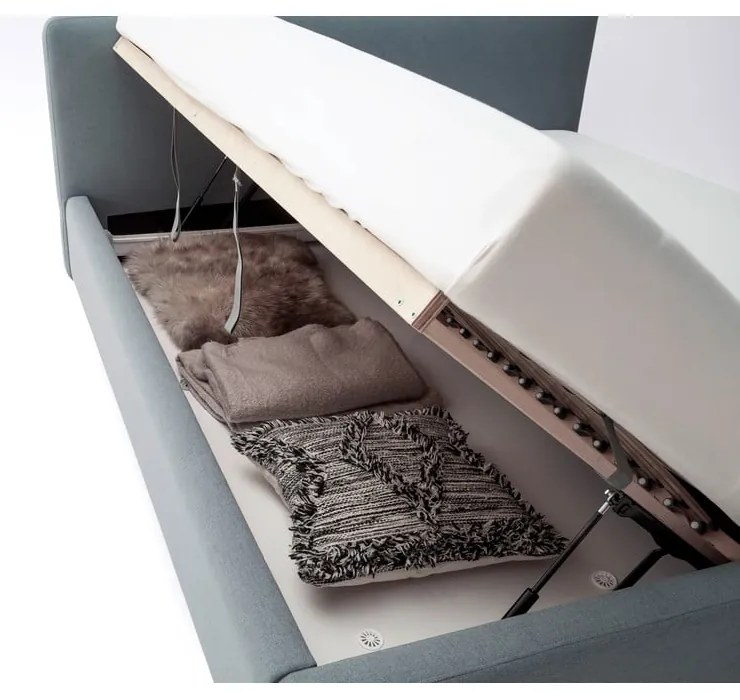 Letto matrimoniale imbottito blu polveroso con contenitore con rete inclusa 160x200 cm Mattis – Meise Möbel