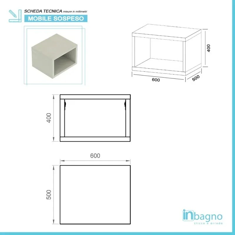 Mobile bagno sospeso aperto 60 cm Master grigio nuvola
