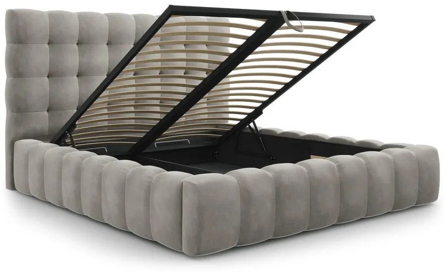 Letto matrimoniale imbottito grigio chiaro con contenitore con griglia 180x200 cm Bali - Cosmopolitan Design