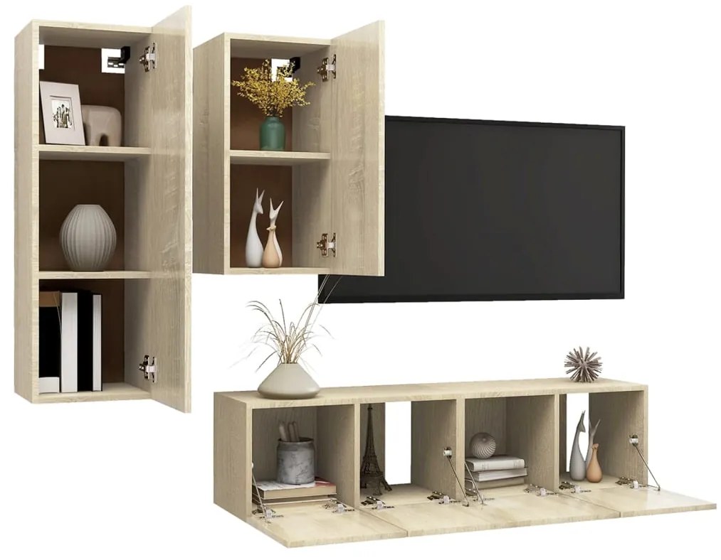 Set porta tv 4 pz rovere sonoma in truciolato