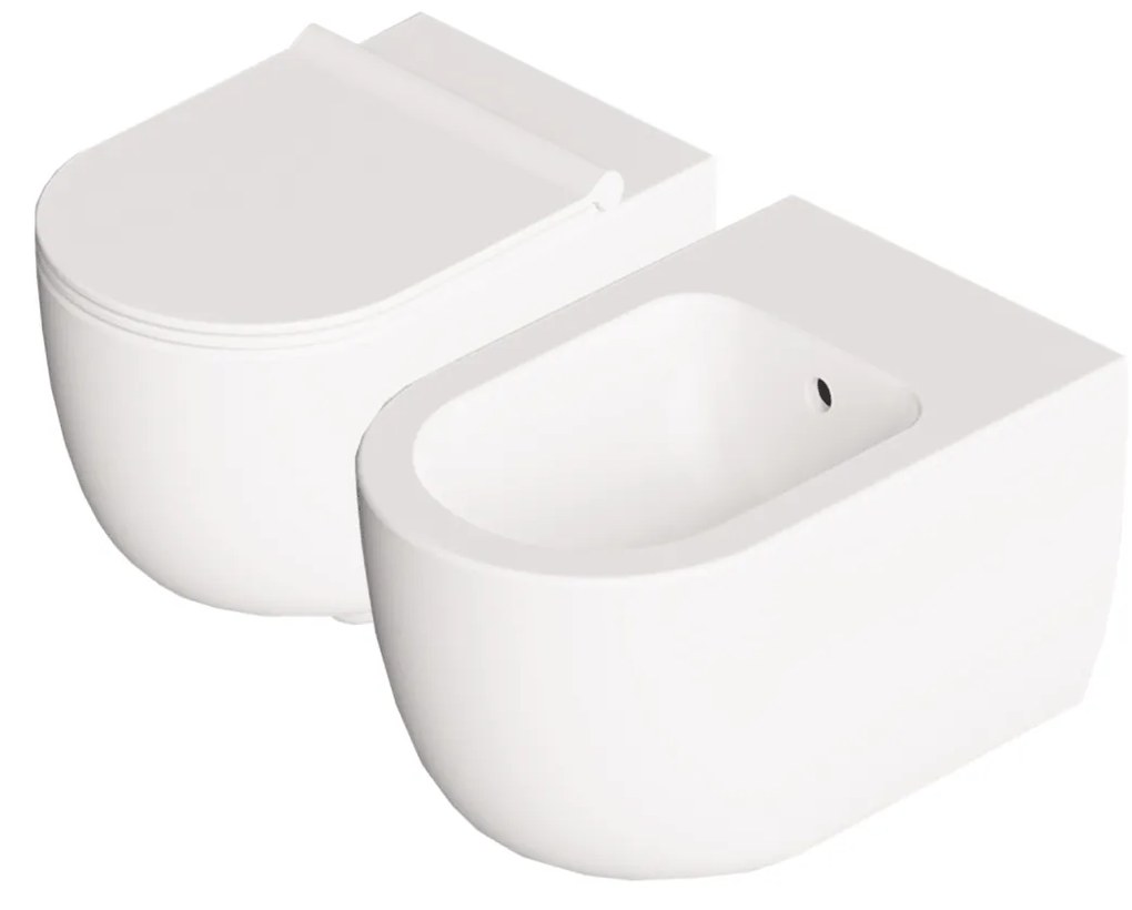 Coppia Di Sanitari Sospesi Senza Brida Alice Ceramica "Unica 55" Bianco Lucido