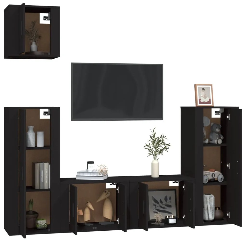 Set di mobili porta tv 5 pz nero in legno multistrato