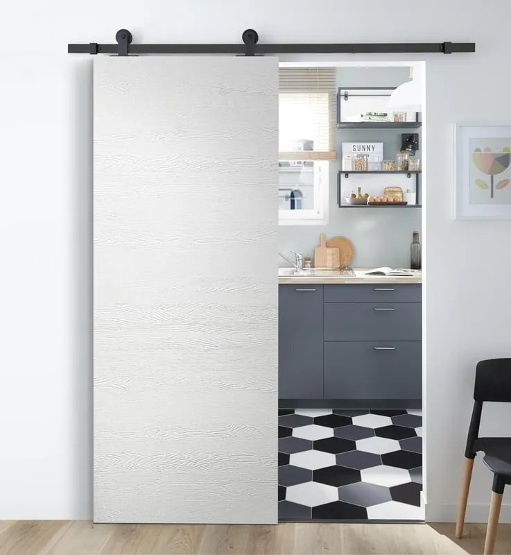Porta scorrevole Mast in mdf bianco, L 93 x H 212 cm, con binario Industrial Reversibile